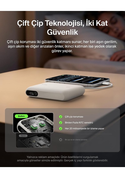 Ultracharge 10000 Mah Usb-c Kablolu Ve Ekranlı Power Bank, Kum Rengi