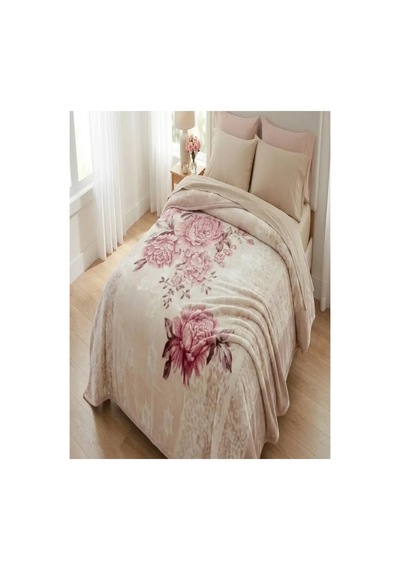 Çift Kişilik Baskılı Battaniye - 4 Kg Kalın Kışlık - 200x240 Cm Pudra
