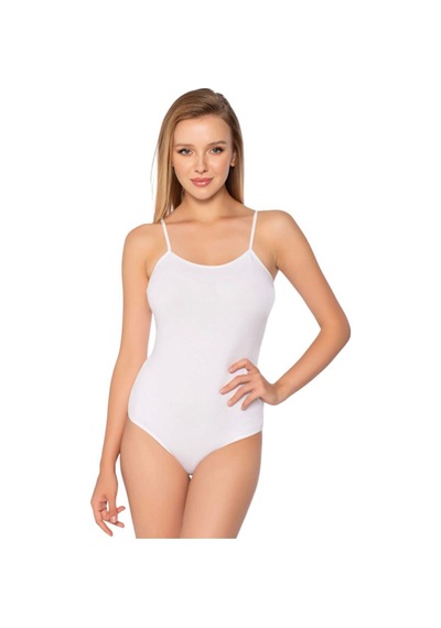 Gümüş 12'li Kadın İp Askı Çıtçıtlı Body Beyaz