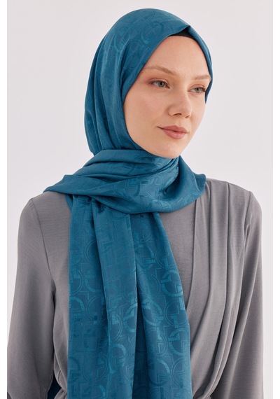 Mirsoy Scarf Daka Desen Parlak Jakar Şal - Mavi Mavi