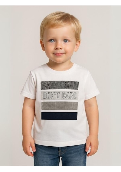 Nanica Kids Erkek Çocuk Aplikeli Don't Care Yazılı T-shirt-16004 Beyaz