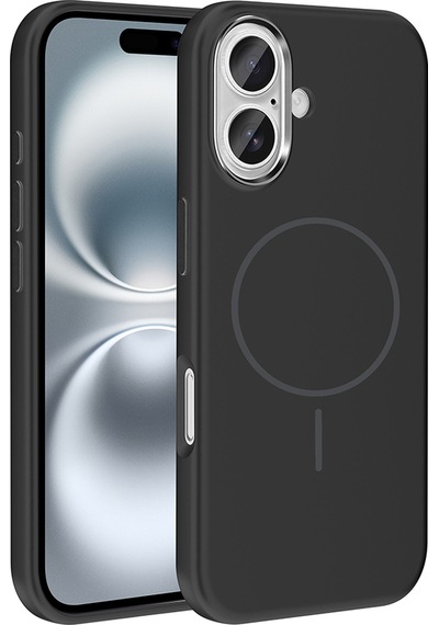 Apple Uyumlu iPhone 16 Kılıf M-safe Şarj Özellikli Metal Kamera Çerçeveli Mbfx Edi Silikon Kapak - Siyah Siyah