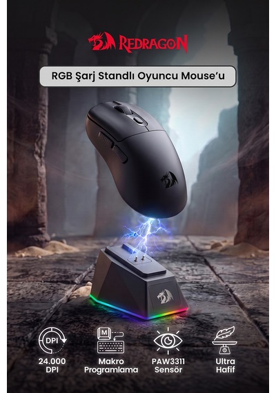 Redragon 3 Modlu Ultra Hafif Paw3311 24.000dpı Şarj İstasyonuna Sahip Oyuncu Mouse M998 -