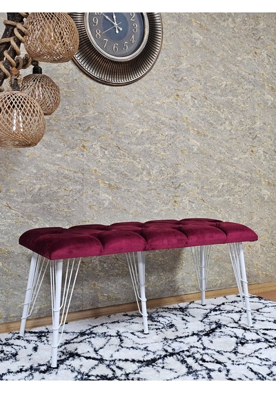Zafir Metal Beyaz Tel Ayaklı 100 Cm Puf Bench - Puf - Bench - Oturak - Mutfak Oturağı - Antre Oturağı Bordo
