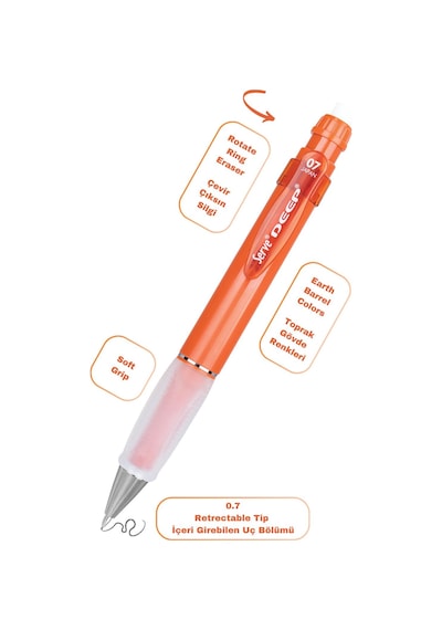 Serve Deep Versatil Kalem 07mm- Toprak Tonları - Yedekli Set Grip Ve Silgi Kiremit Kiremit
