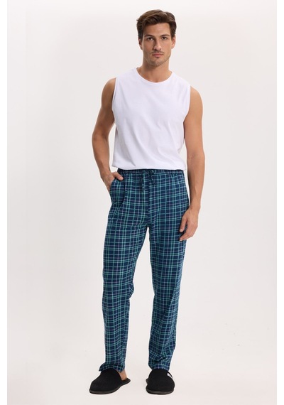 Tudors Erkek Standart Fit Normal Kesim Pamuklu Kareli Beli Bağcıklı Cepli Lacivert Pijama Altı-51263