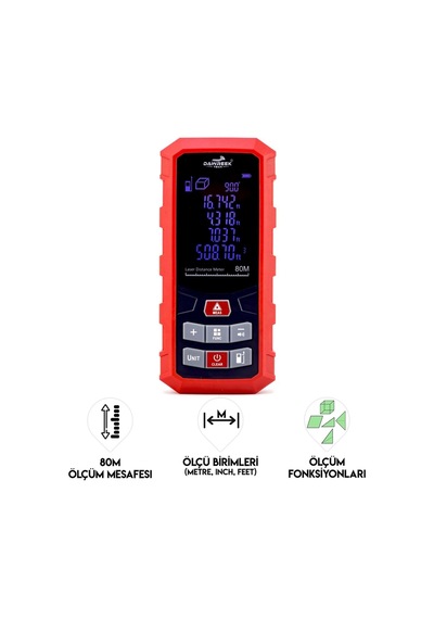 Dawreek Mesafe Ölçer H01 Red 80 Metre Dijital El Tipi Mesafe Ölçüm Cihazı