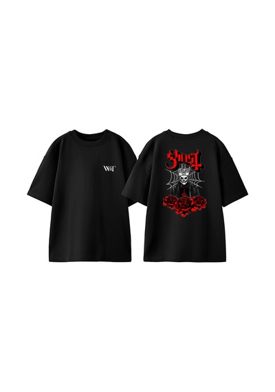 Thewert Ghost Band Tasarım Sırt Baskılı Pamuk Siyah Oversize T-shirt