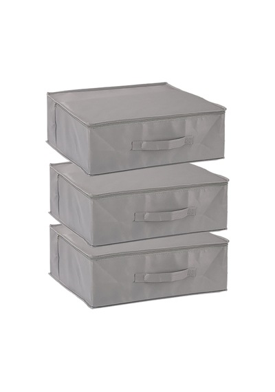 3'lü Set 53 X 44 X 21 Cm Baza Altı & Dolap İçi Organizer, Yorgan & Yastık Düzenleyici Hurç Gri
