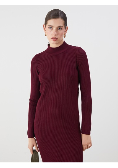 Lcwaıkıkı Classic Bordo Yarım Balıkçı Yaka Triko Elbise