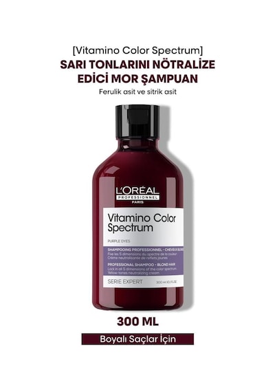Loreal Professionnel Vitamino Color Spectrum Sarı Saçlar İçin Sarı Tonlarını Nötralize Edici Mor Şampuan 300 Ml