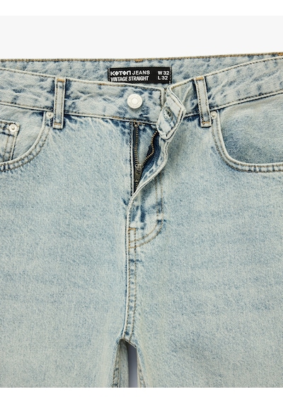 Koton Normal Bel Pamuklu Vintage Straight Jean Pantolon Açık İndigo 6sam40046nd