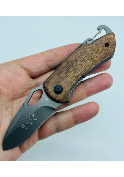 Buck Marka Ahşapkasa X74 MiniKamp Çakı //15cm Gri - Kahverengi