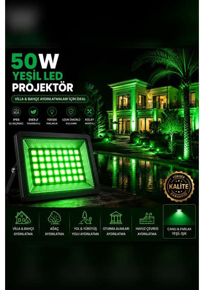 Astec Yüksek 50 Watt Yeşil Led Projektör Ip66 Su Geçirmez Dış Mekan Aydınlatma Kaliteli
