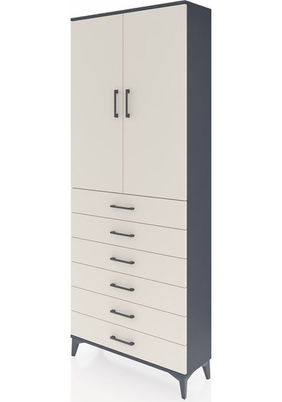 Arges Dolap 2 Raflı 6 Çekmeceli 2 Kapaklı 88x30x221 Antrasit-aytaşı Antrasit