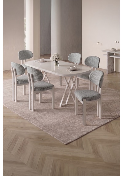 Opss 90x168 Beyaz Mdf Masa, Metal X Ayak, Metal Sandalye, 6 Kişilik Mutfak Masası Takımı Ve Yemek Masası Takımı Açık Gri Opss 90x168 Beyaz Mdf Masa, Metal X Ayak, Metal Sandalye, 6 Kişilik Mutfak Masası Takımı Ve Yemek Masası Takımı Açık Gri
