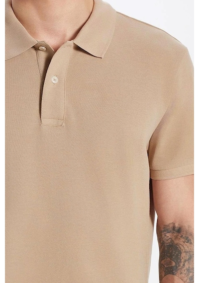 Tudors Erkek Slim Fit Dar Kesim %100 Pamuk Bej Polo Yaka Tişört-32767 Bej