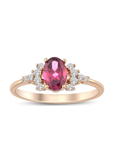 Oval Rhodolite Pırlanta Tektaş Yüzük