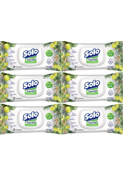 Solo Islak Havlu Mendil 50yaprak Limon & Biberiye 6lı 300yaprak 6'lı Set