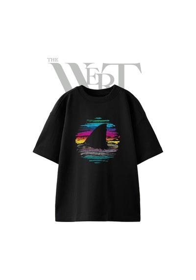 Thewert Surf Fin Tasarım Baskılı Ünisex Siyah Oversize T-shirt