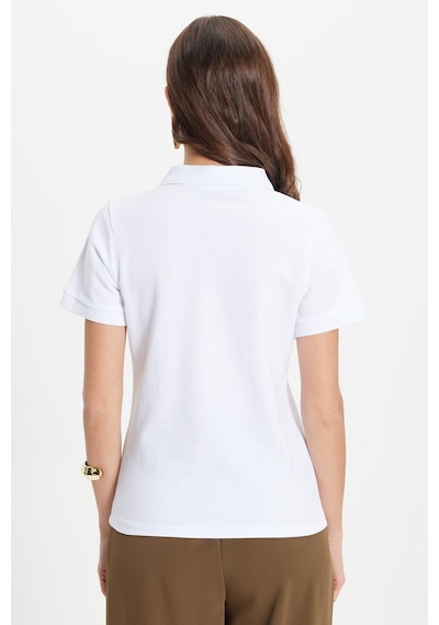 Tudors Kadın Slim Fit Dar Kesim %100 Pamuk Polo Yaka Beyaz Pike Tişört -50833