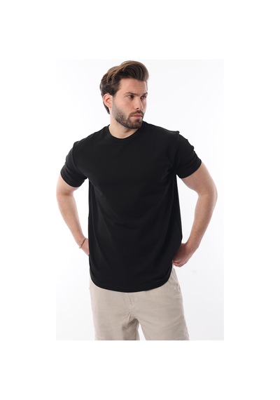 Madmext Siyah Bisiklet Yaka Basic Kısa Kollu Tişört 7042 Siyah