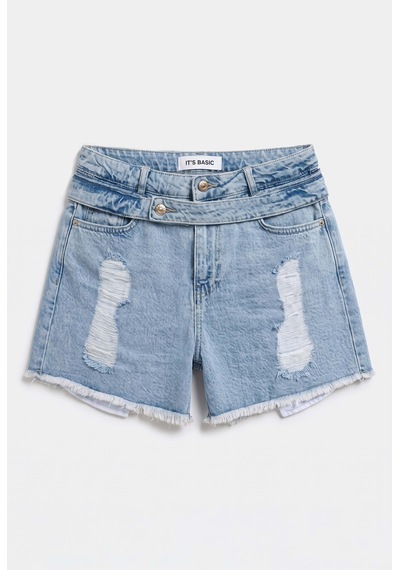 Itsbasic Kadın Kot Rengi 11s6-3 Relax Mom Kemer Detaylı Tasarım Denim Şort