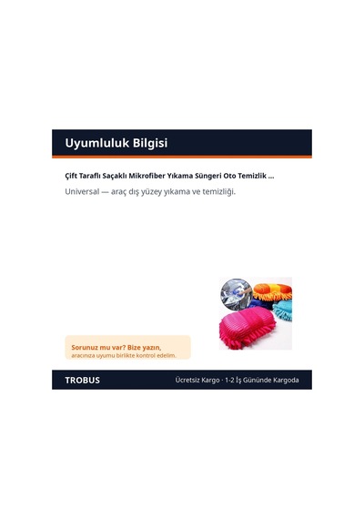 Trobus Çift Taraflı Saçaklı Mikrofiber Yıkama Süngeri Oto Temizlik 1 Adet