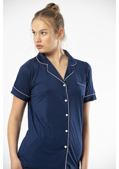 Türen 3368 Kadın Kısa Kollu Gömlek Yaka Pijama Takım-lacivert Lacivert