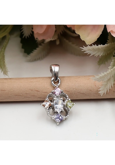 Dört Tırnaklı Dikdörtgen Renkli Taşlı Set Rose Gold - Gümüş