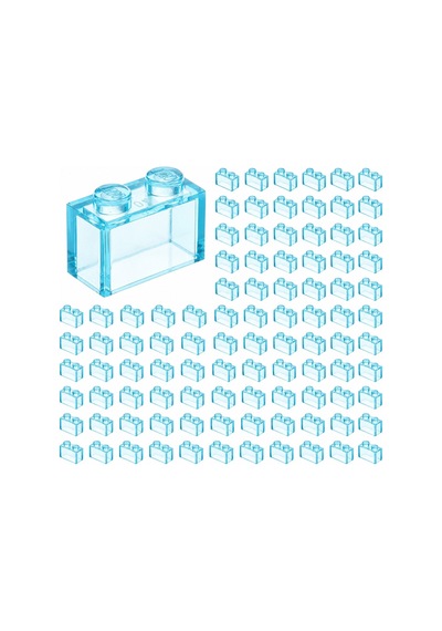 Yedek Parçalar: Brick: Duvar Parçası: 100 Adet 1x2 Şeffaf Mavi 3065 - Parts: Brick: 100 Piece 1x2 Trans Light Blue 3065