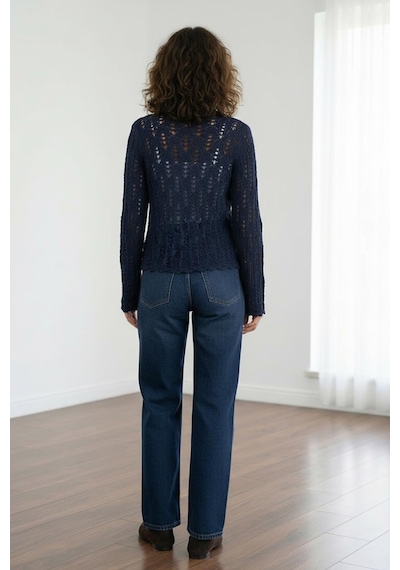 Sherin İndigo Ajurlu Triko Hırka Indigo