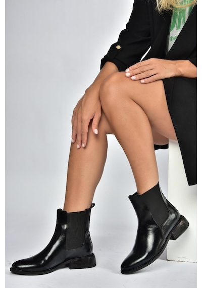 Fox Shoes V312367309 Siyah Alçak Topuklu Kadın Bot Siyah-Suni Deri