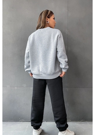1898 Brooklyn Eşofman Takımı Sweatshirt Jogger - Gri Siyah Baskılı Oversize Şardonlu Bisiklet Yaka Gri 1898 Brooklyn Eşofman Takımı Sweatshirt Jogger - Gri Siyah Baskılı Oversize Şardonlu Bisiklet Yaka Gri