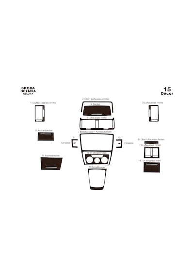Skoda Octavia Torpido Kaplama 2004-2009 15 Parça Koyu Meşe