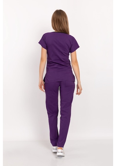 Unisex Kadın Erkek Mor Renk Likralı Doktor Hemşire Hastane Scrubs Üniforma Takımı Mor Mor