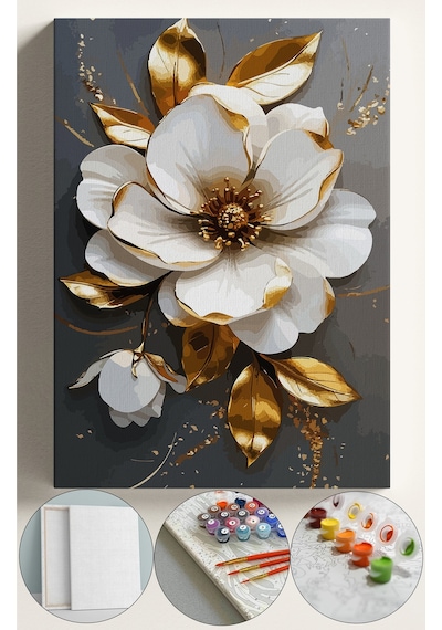 Sayılarla Boyama Seti Numaralı Tuval Fırça Boya 40x50 Cm - Altın Çiçek