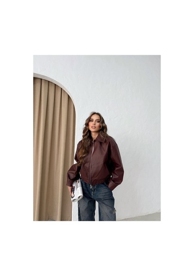 Meecy Bomber Deri Ceket - Bordo Bordo