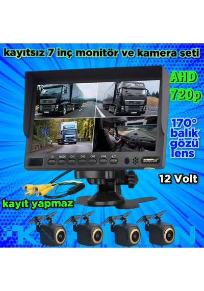 7 İnç Kayıtsız Ekran Ve 4 Adet Ahd 720p Balık Gözü 170'' Kamera
