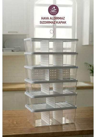 Selka Home 6 Adet 2 Lt. Nora Bölmeli Organizer  Buzdolabı Buzluk Düzenleyici Saklama Kabı