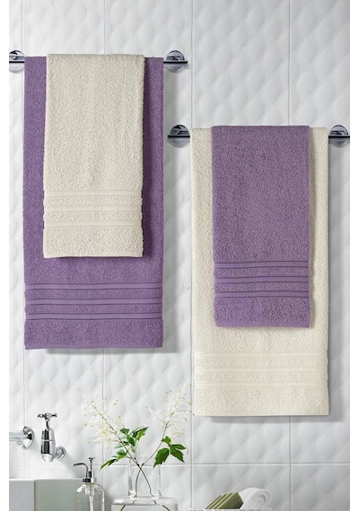 Riona Pamuklu 50x90-70x140 Cm 4'lü Banyo Havlu Seti Krem Genel
