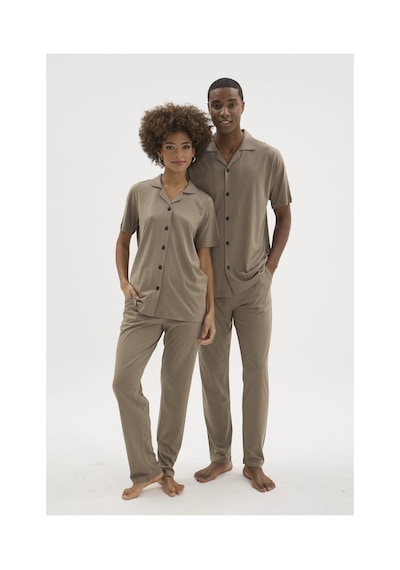 Angbutik Kocabey Kkt-26150k Kadın Apaj Yaka Boydan Düğmeli Pijama Takımı Vizon