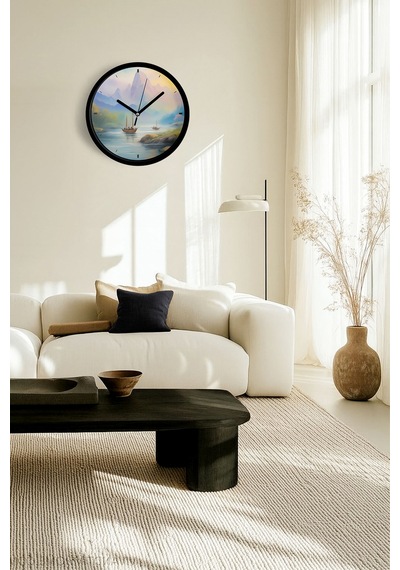 Doğa Manzara Temalı Modern Duvar Saati - 25cm - Önü Camlı Siyah Kasa - Sessiz Mekanizma-jh0765 Siyah