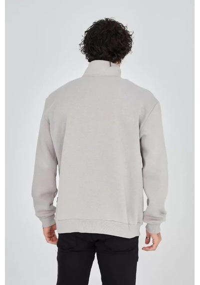 Veraura Lifestyle Erkek Yarım Fermuarlı Baskılı Sweat - Boyalı Gri