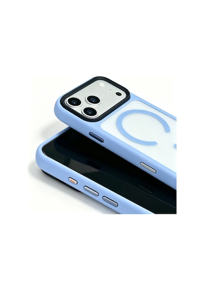 Maks Technology Apple Uyumlu iPhone 18 Pro Kılıf Mat Arka Yüzey Wireless Şarj Özellikli Mkst Flet M-safe Kapak - Açık Mavi