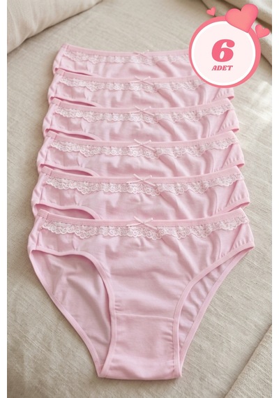 Mataş Kadın 6'lı Paket Dantel Detaylı Pamuklu Bikini Külot Esnek İz Yapmaz Yumuşak İç Çamaşırı Bej