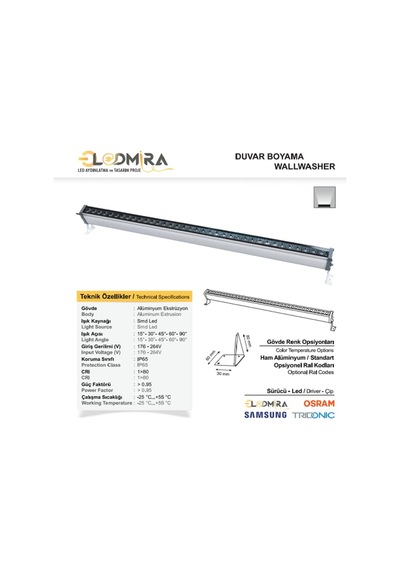 Amber Rengi Wallwasher Led Aydınlatma 10-20-30-35-50-67-100cm Duvar Ve Ağaç Boyama 50cm 18w Enerji Sınıfı A Açık Gri