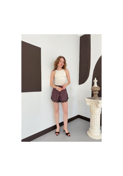 Verymoda D 3031 Dantelli Puantiyeli Saten Şort D3031 Kahve