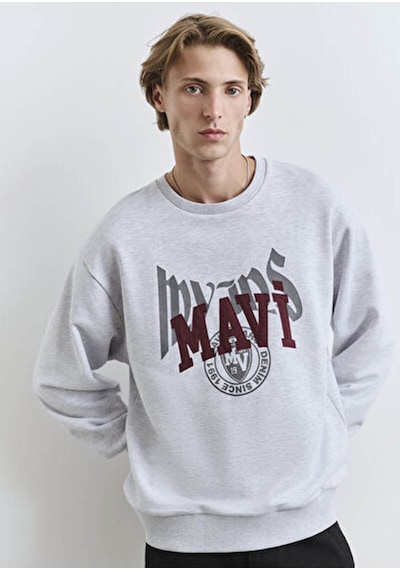 Mavi Erkek Mavi Baskılı Sweatshırt Kar Melanj 0s10389-82498 Gri