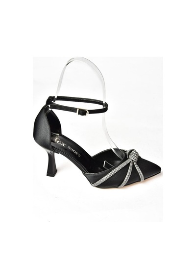 Fox Shoes S246061904 Siyah Saten Kumaş Taşlı Ayakkabı Siyah
